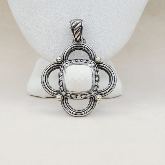 David Yurman Renaissance White Agate Diamond Pendant Enhancer With Gold - Picture 2 of 16